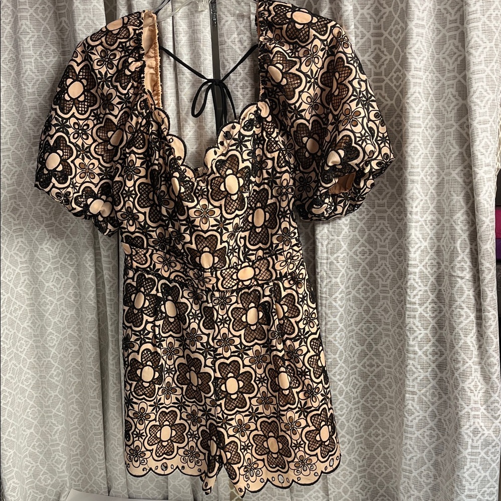 Floral Lace Black and Cream Jumpsuit